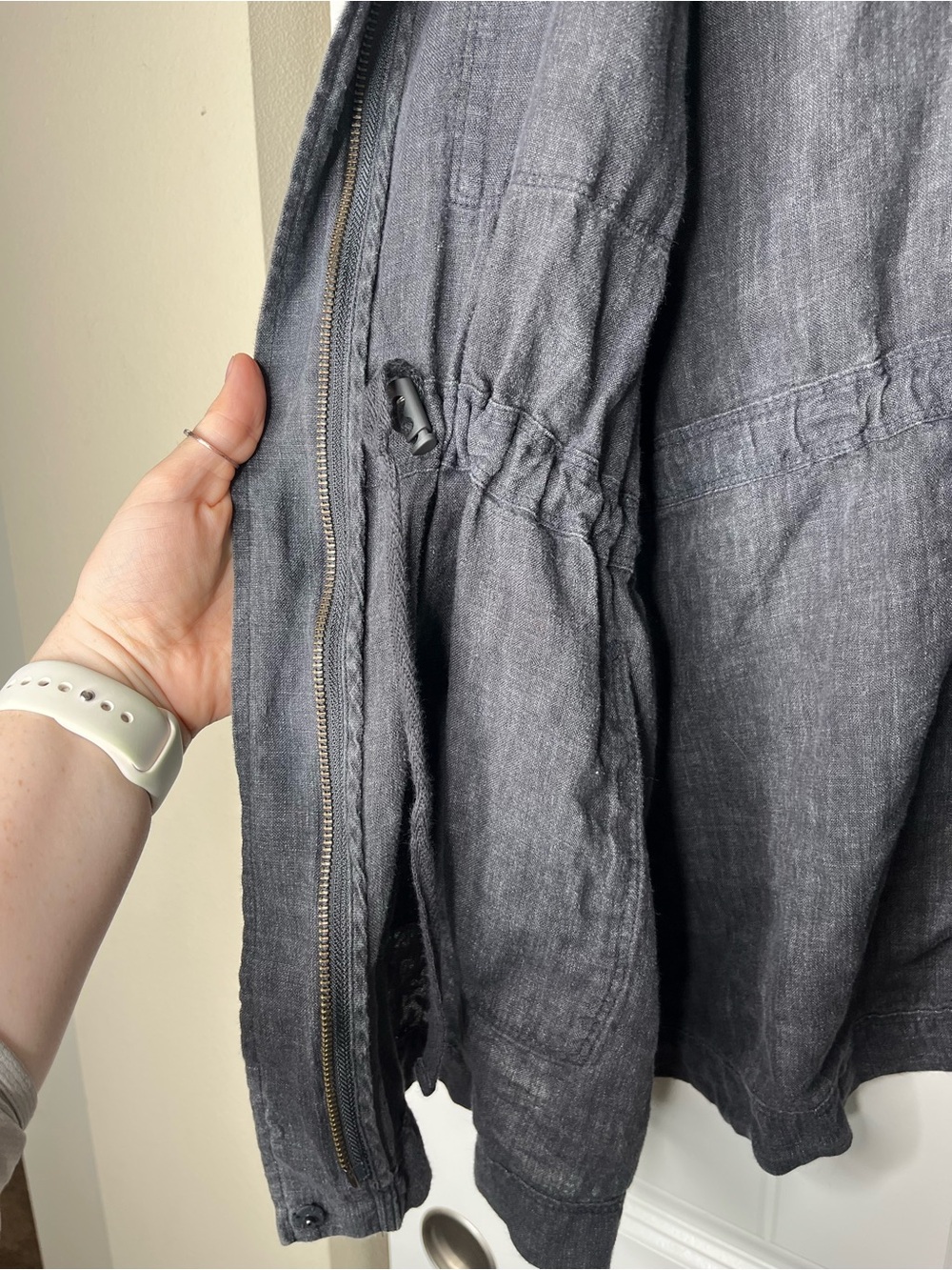 Eileen Fisher Washed Organic Linen Délavé Stand Collar Jacket Womens Large Gray - Picture 6 of 6